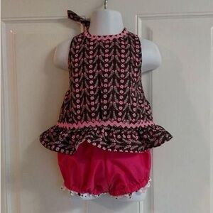 NWOT Custom sewn size 6m brown/pink halter top/elastic back bloomers outfit